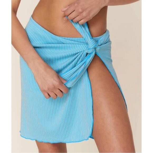 NWT Andie Swim x Mindy Kaling The Maya Sarong Blue With Gold Stripe Size L/XL‎ - Picture 3 of 11